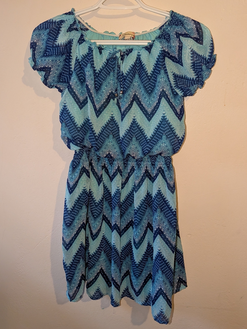 Speechless Aqua and Navy Chevron Print Dress